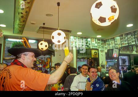 `Manolo el del Bombo´ Joking with fans of Valencia FC. In Bar of Manolo el del Bombo ( 5, Valencia FC square).In front of Valencia stadium. Valencia,s Stock Photo